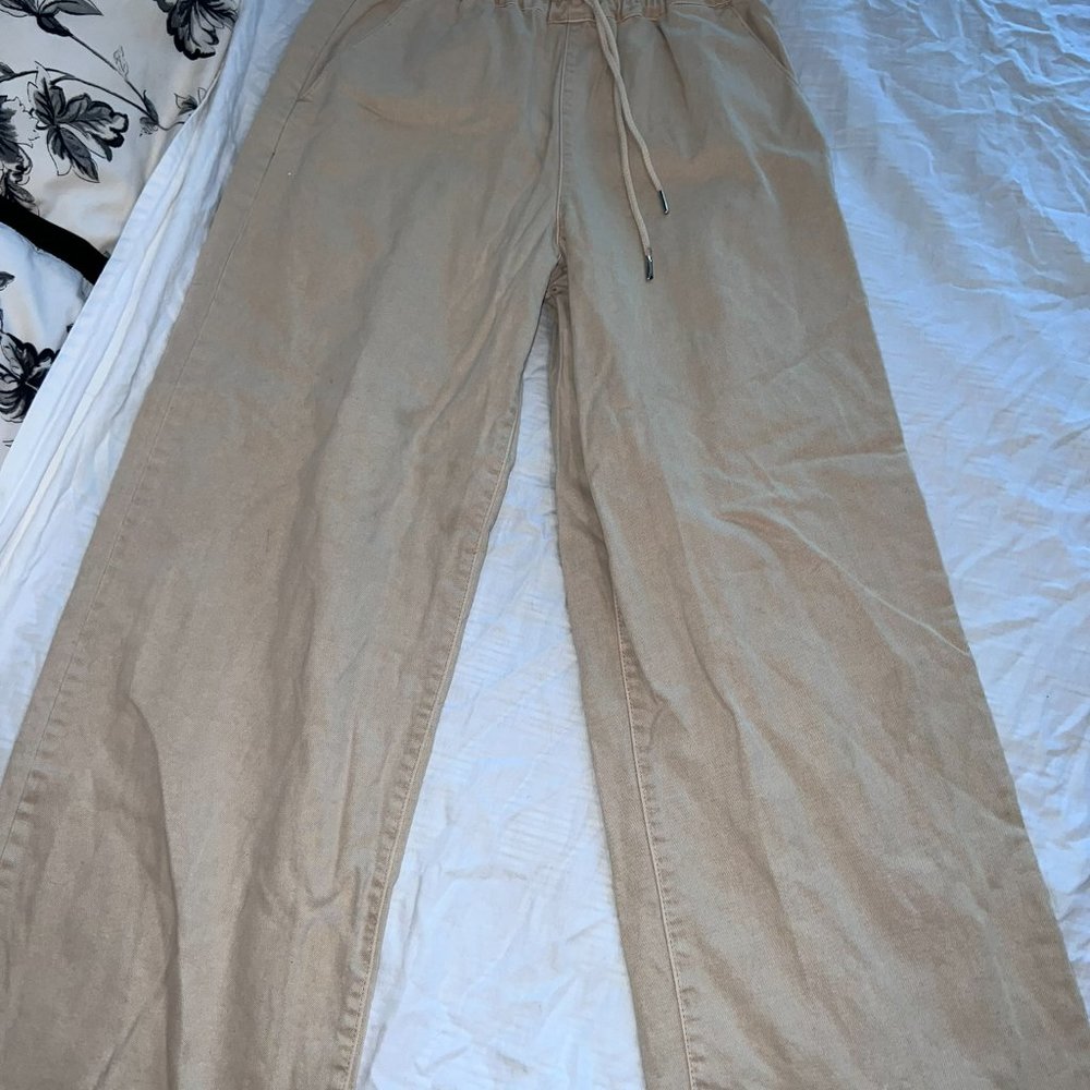 Tan Straight Leg Cargo Pants with Drawstring